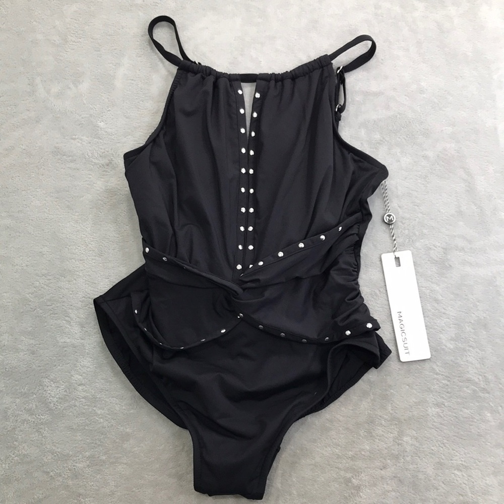 Magicsuit Black Riveted Diana One Piece Swimsuit Size 12 New